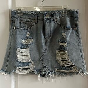 Express Distressed Denim Mini Skirt